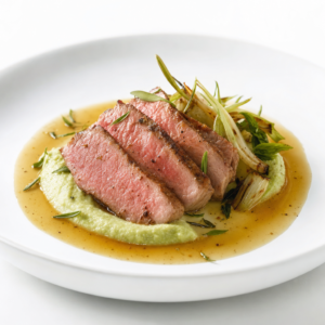 Kalbsrücken mit Sellerie-Estragon-Püree und Sommerjus – CookWithaFriend