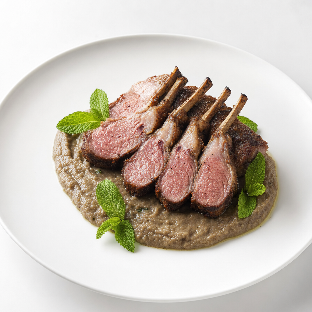 Lammkarree mit Rauchiger Auberginen-Minz-Creme – CookWithaFriend