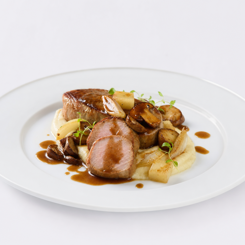 Schweinefilet mit Apfel-Sellerie-Püree und Pilzjus – CookWithaFriend
